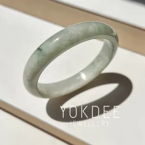 55.6mm A-Grade Natural Bluish Green Floral Jadeite Modern Oval Bangle No. 152002