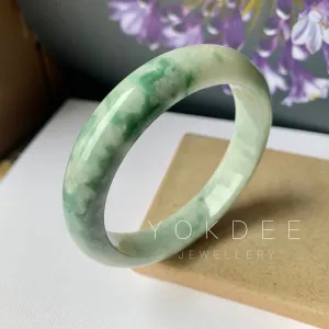 57.1mm A-Grade Natural Moss On Snow Floral Jadeite Modern Round Bangle No.151943