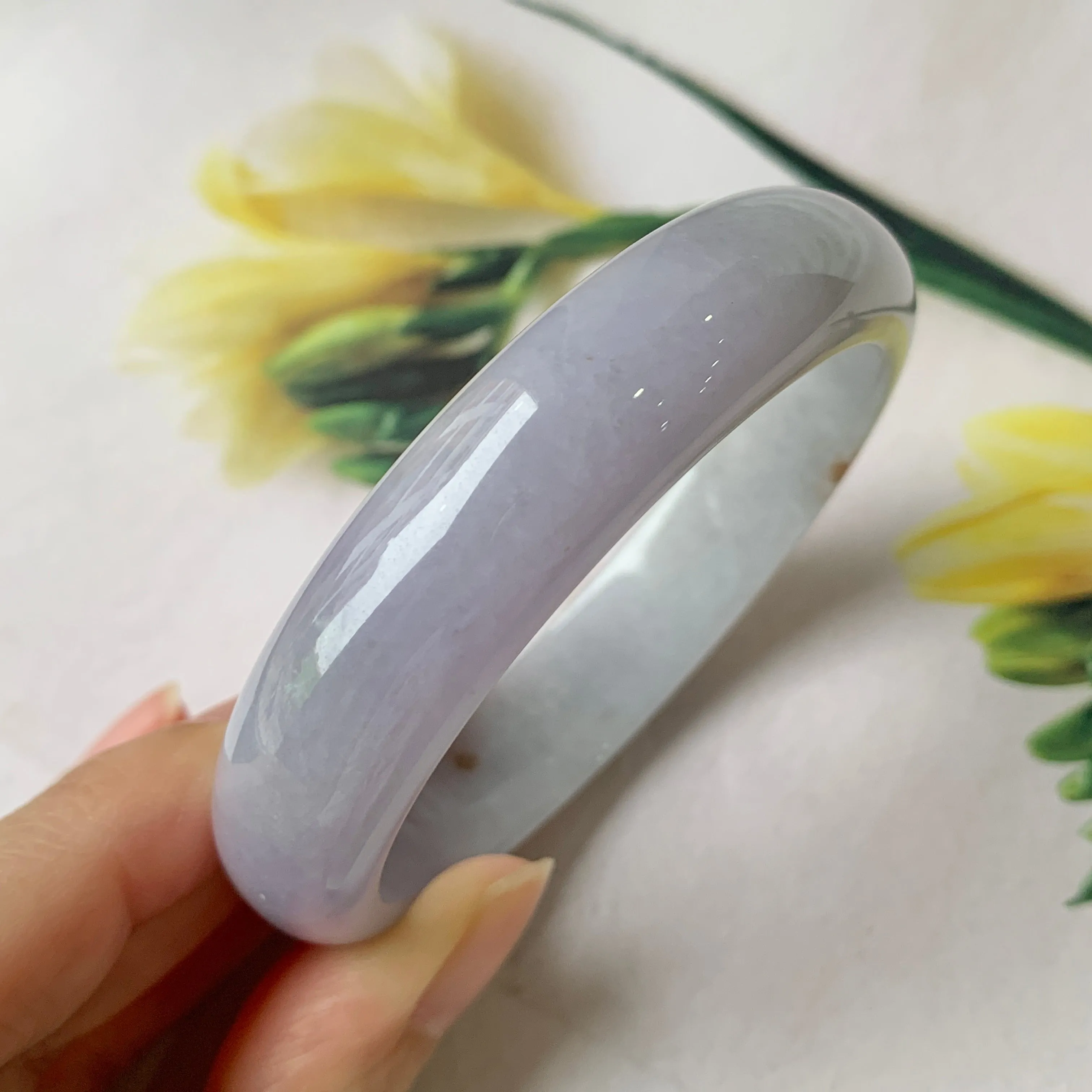 57.6mm A-Grade Natural Lavender Jadeite Modern Round Bangle No.151859