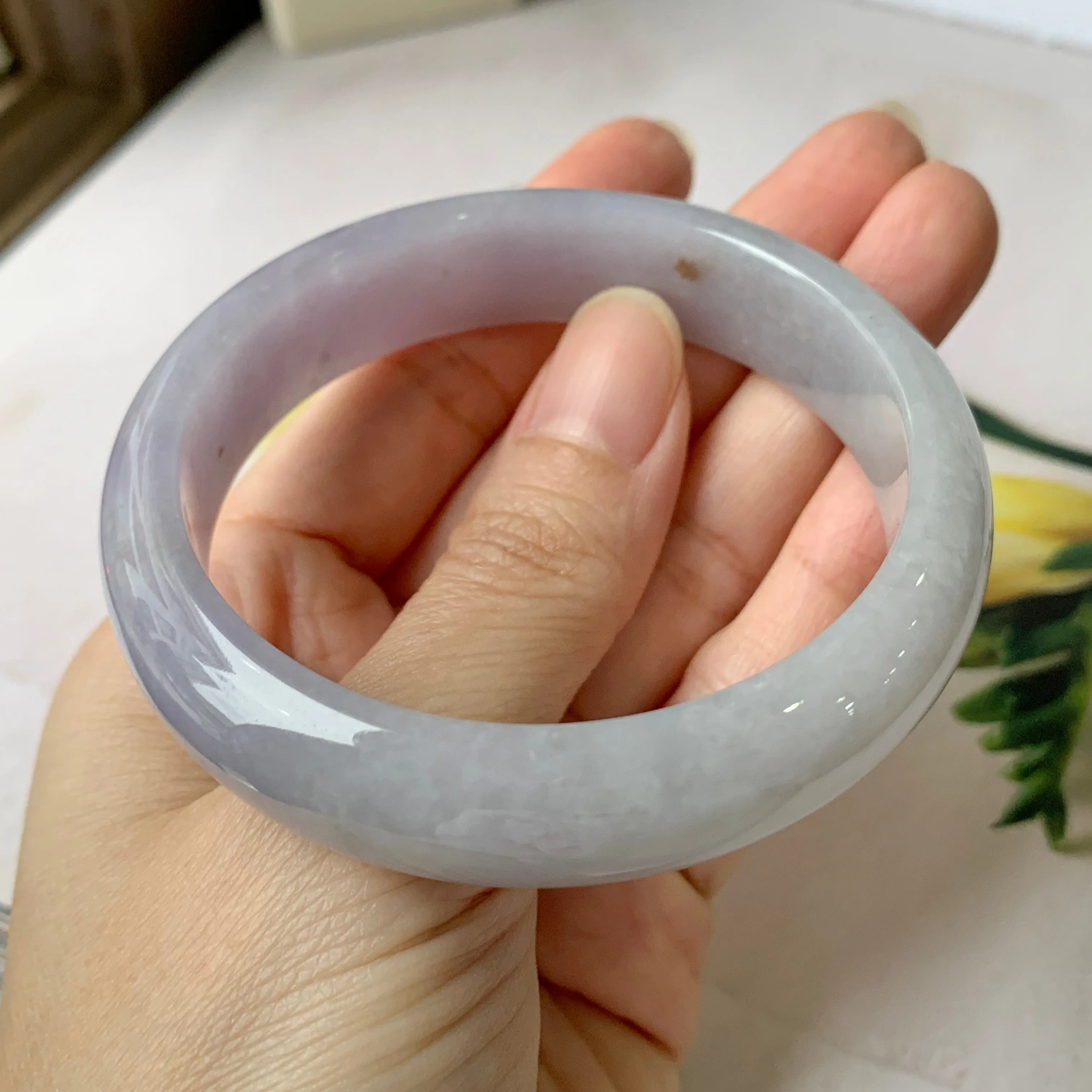 57.6mm A-Grade Natural Lavender Jadeite Modern Round Bangle No.151859