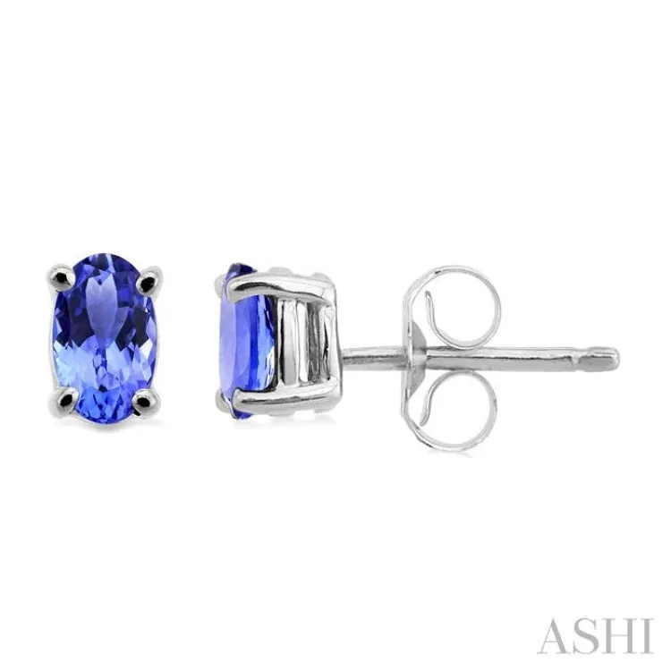 5x3MM Oval Cut Tanzanite Stud Earrings in 14K White Gold