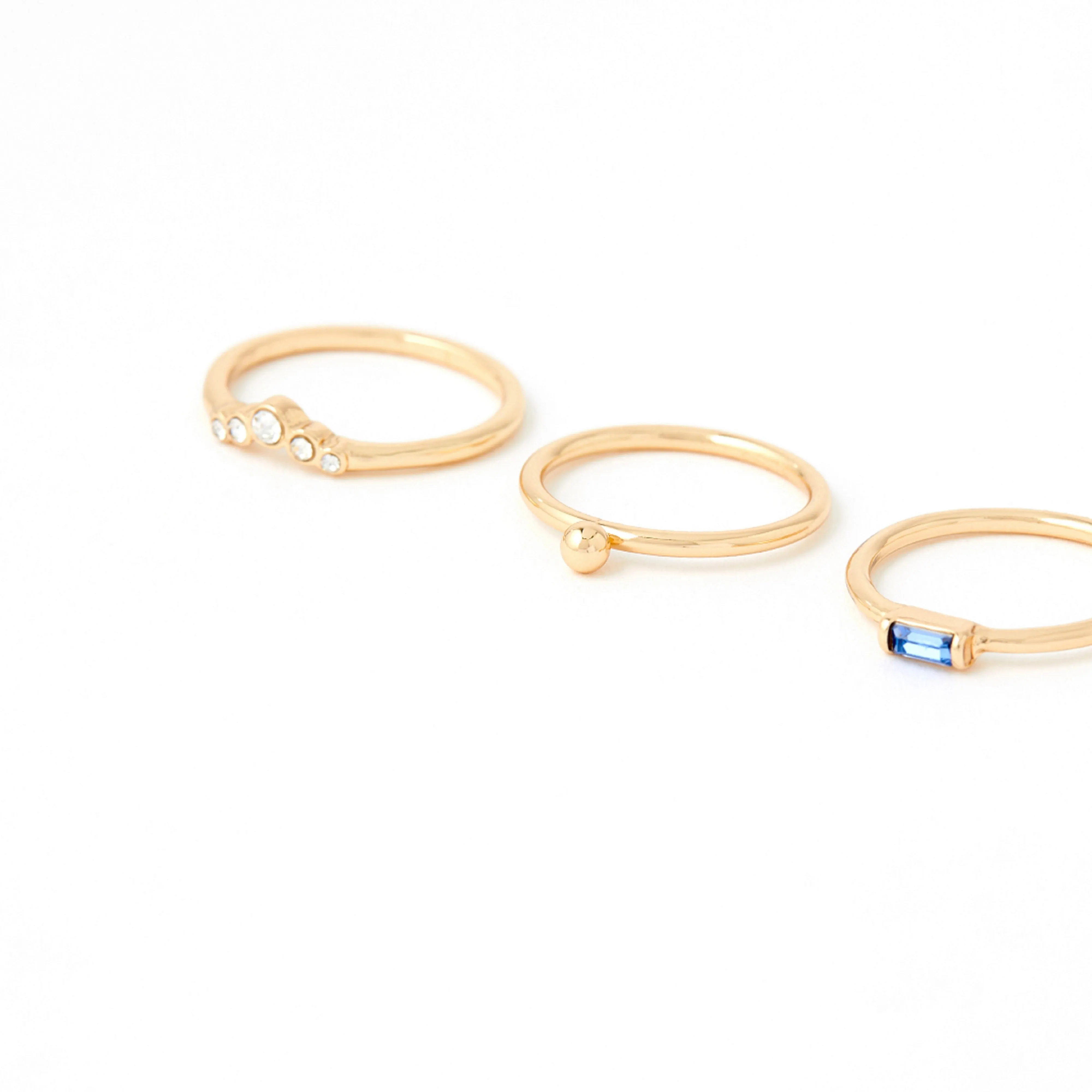 Accessorize London Women's set of 3 Gold & Blue Baguette Ring -Large