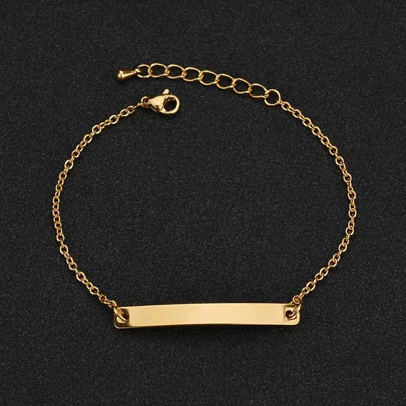 Akizoom Punk Engrave Name Custom Bracelets Gold Color Stainless Steel Thick Hand Chain Customized Couple Men Women Jewelry Gift