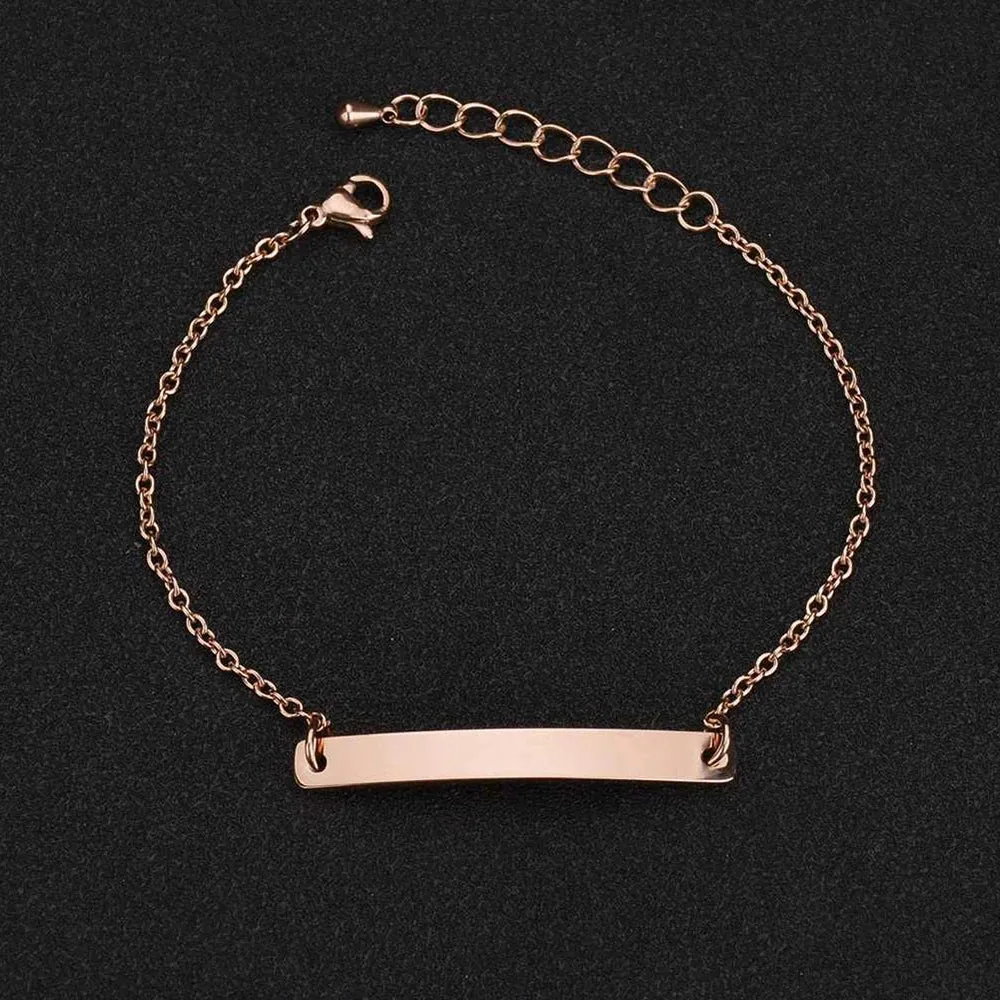 Akizoom Punk Engrave Name Custom Bracelets Gold Color Stainless Steel Thick Hand Chain Customized Couple Men Women Jewelry Gift