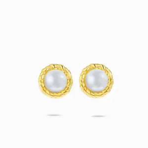 Akoya Pearl Rope Design Gold Stud Earrings