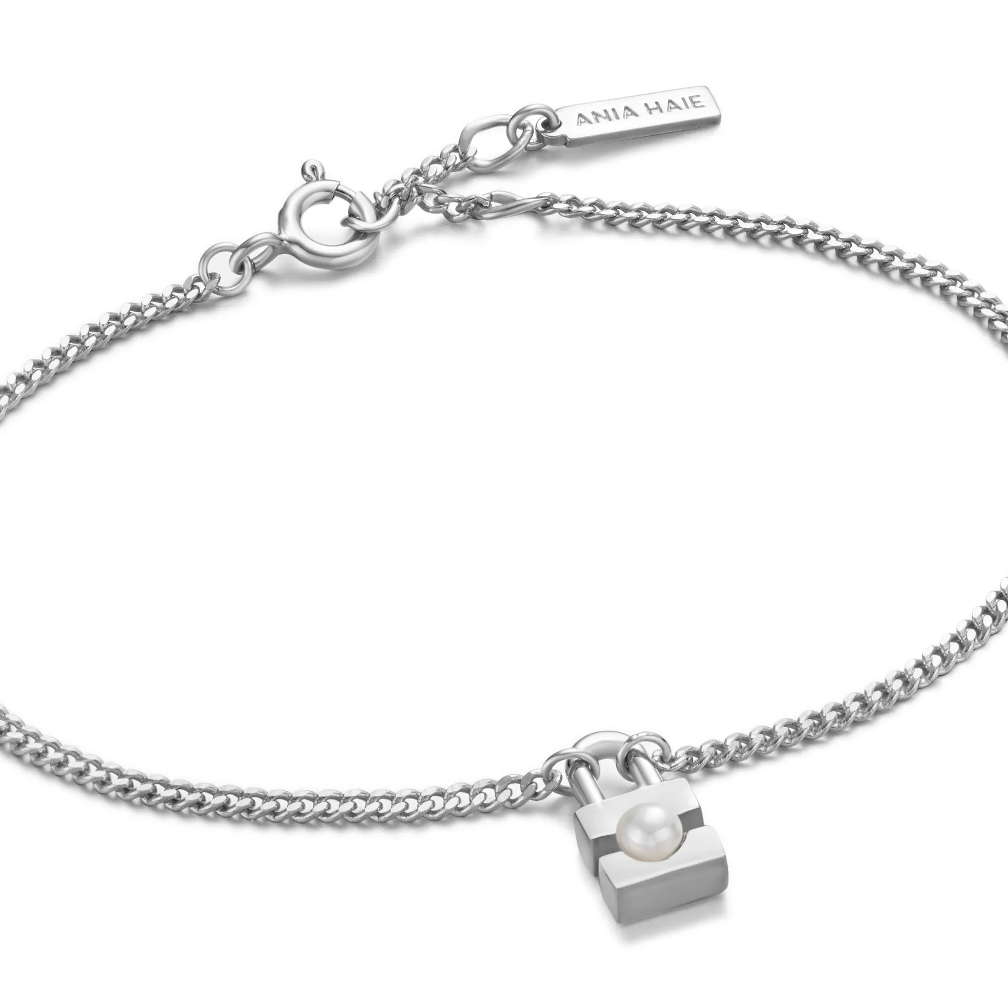 Ania Haie Silver Pearl Padlock Bracelet B054-01H