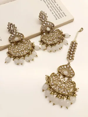 Anwesha Gray Polki Earrings With Teeka