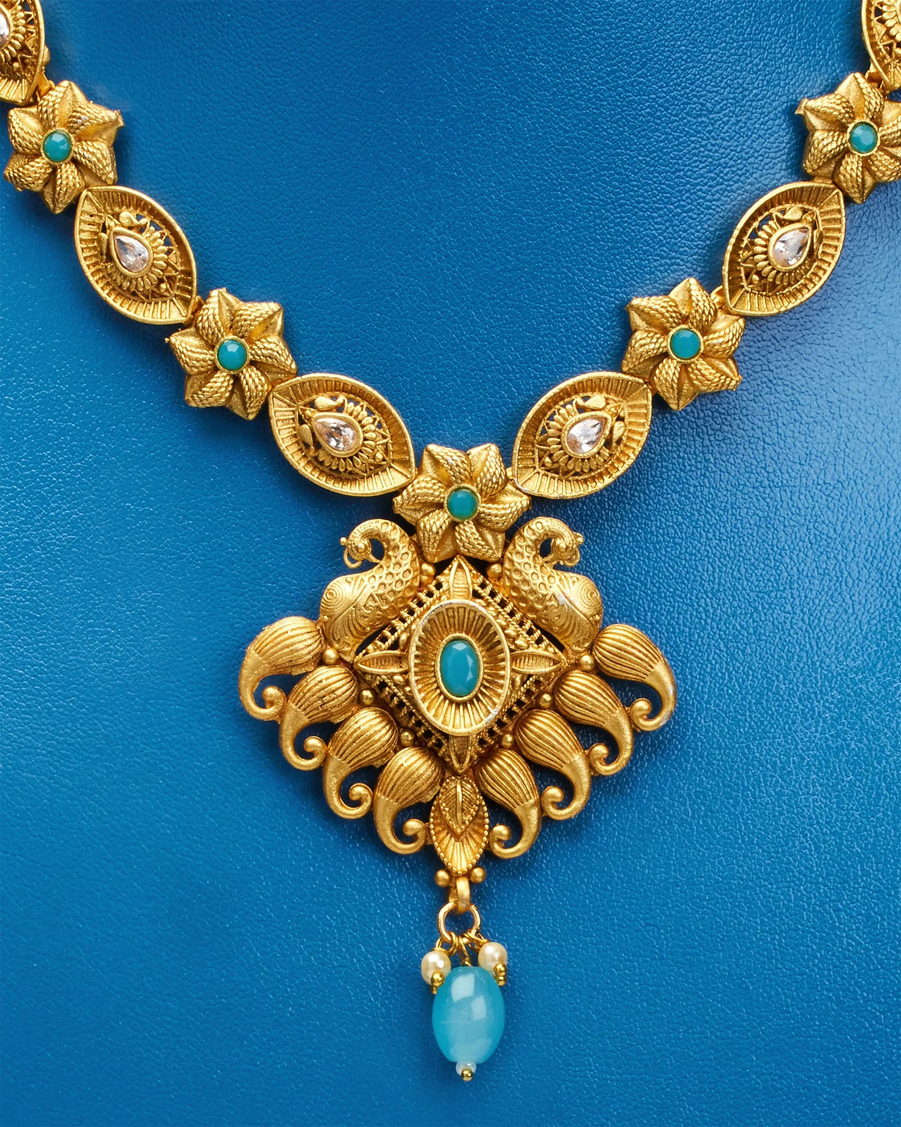 Aria Necklace in Gold Plated Filigree and Aquamarine