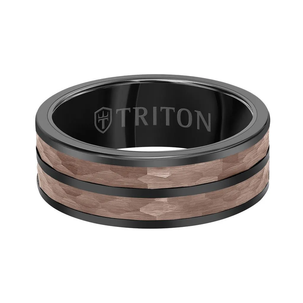 ARTIS 8MM Brown & Black Tungsten Carbide Ring - Hammered Split Center