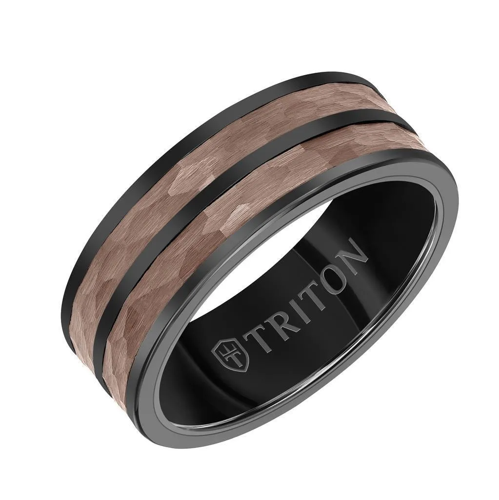 ARTIS 8MM Brown & Black Tungsten Carbide Ring - Hammered Split Center