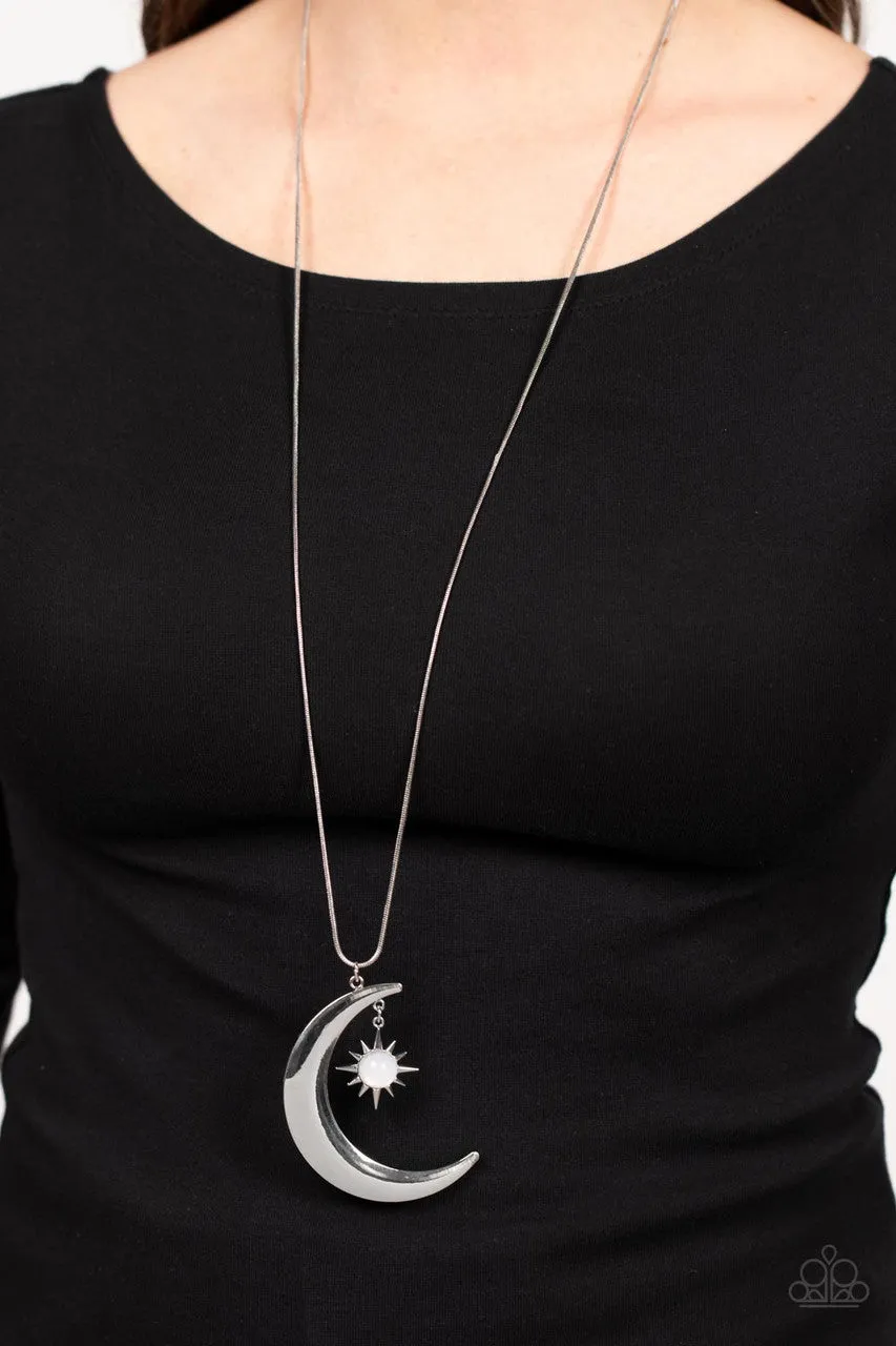 Astral Ascension - White - Moon White Bead Silver Pendant Paparazzi Long Necklace