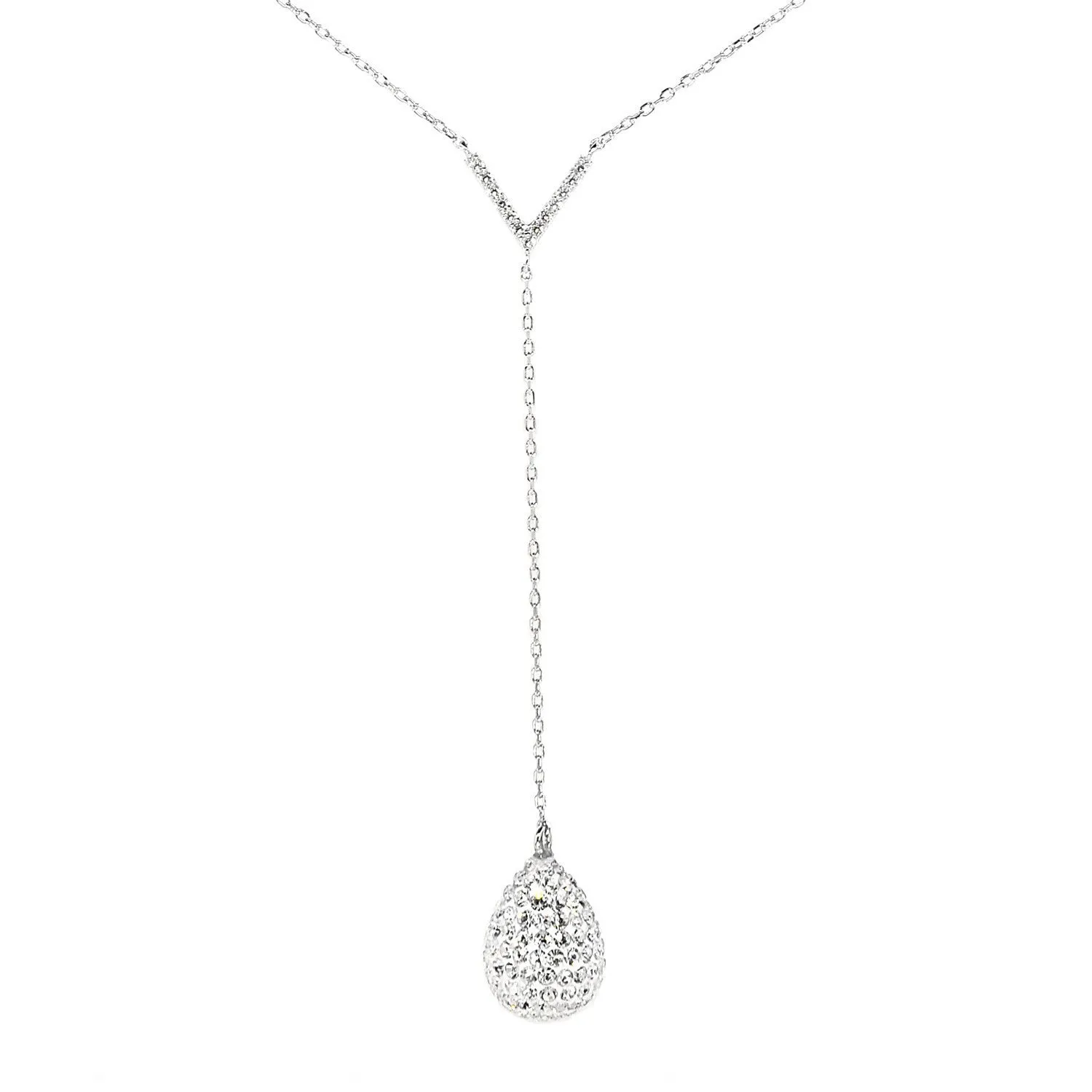 Ava Sterling Silver Teardrop Y-Necklace with Round Cut Crystals