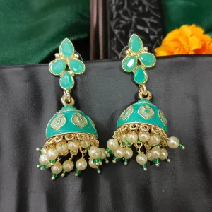 Bhavi Jewels Gold Plated Mennakari Jhumki Earrings