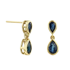 Bijou Collection Double Drop Pear Cut Sapphire Drop Earrings | 9K Yellow Gold