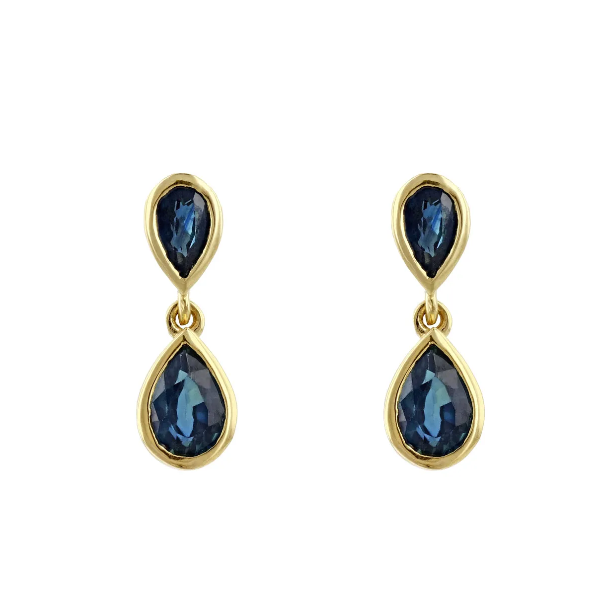 Bijou Collection Double Drop Pear Cut Sapphire Drop Earrings | 9K Yellow Gold