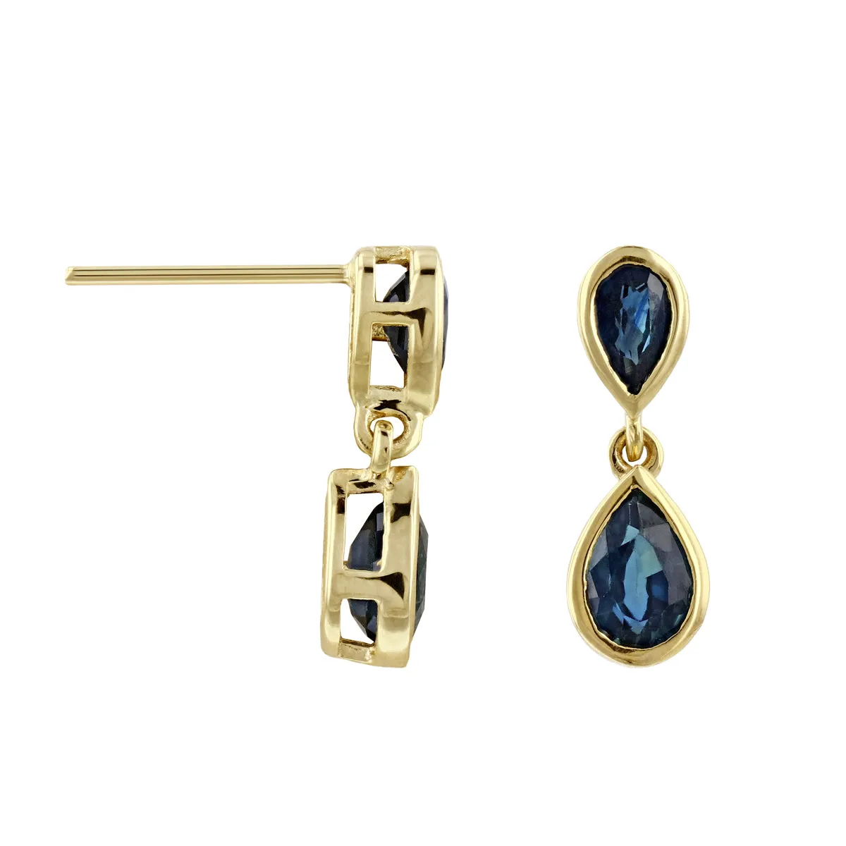 Bijou Collection Double Drop Pear Cut Sapphire Drop Earrings | 9K Yellow Gold