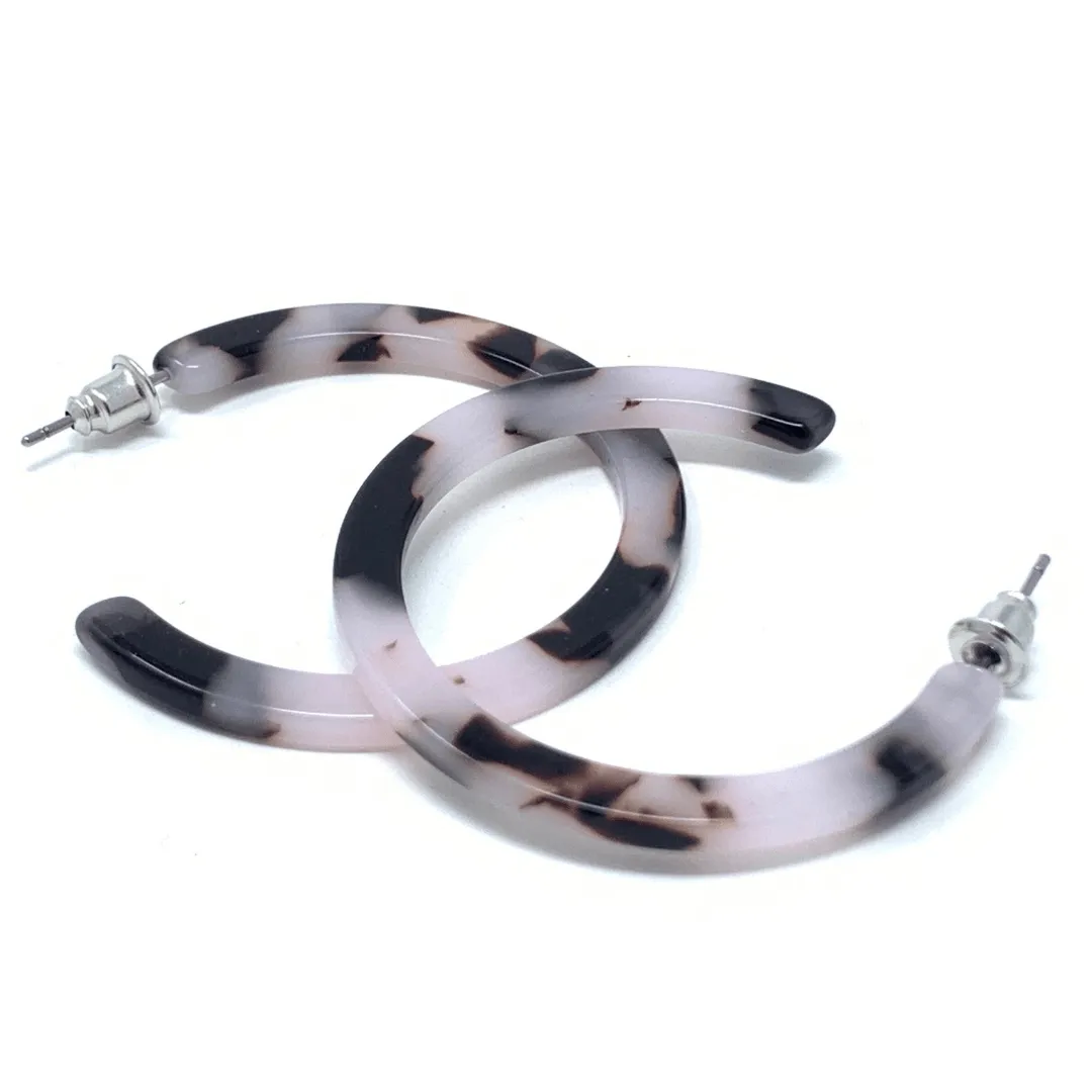 Black And White Marbled Resin Hoop Earrings