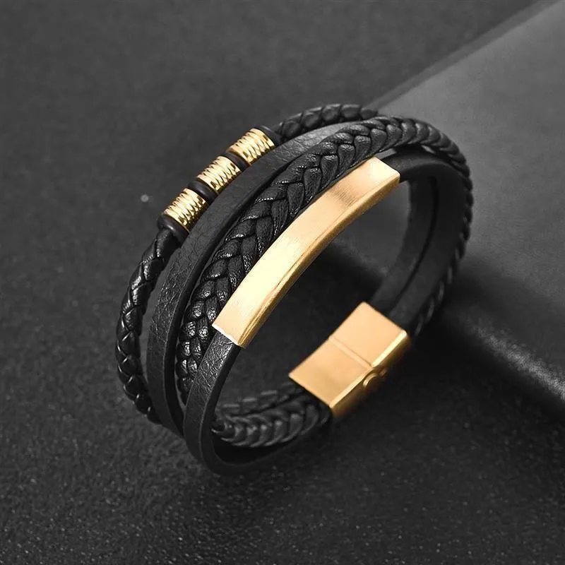 Bracelet Charm Jewelry 2021 woven Multi-layer Accessory Stainless Steel Leather Bracelet For Unisex