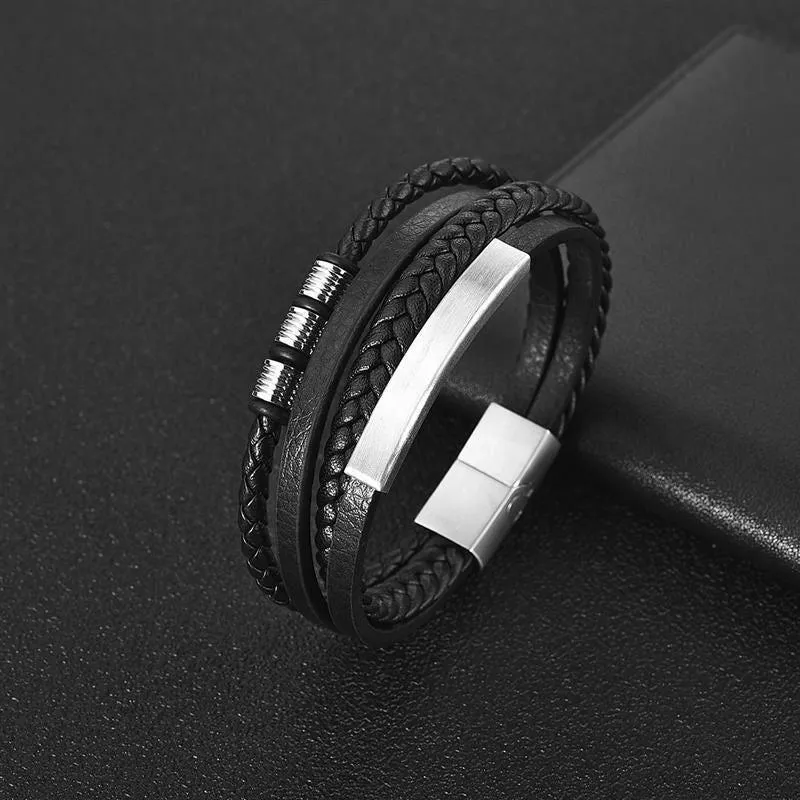 Bracelet Charm Jewelry 2021 woven Multi-layer Accessory Stainless Steel Leather Bracelet For Unisex