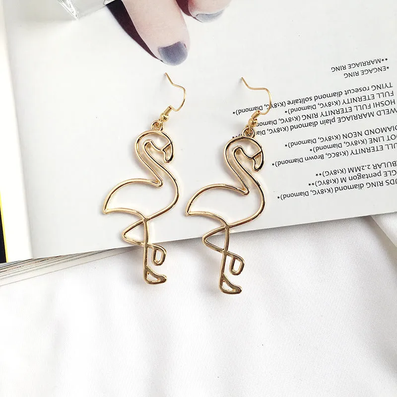 Chic Flamingo Long Alloy Earrings, Stylish Hollow Fashion Earrings