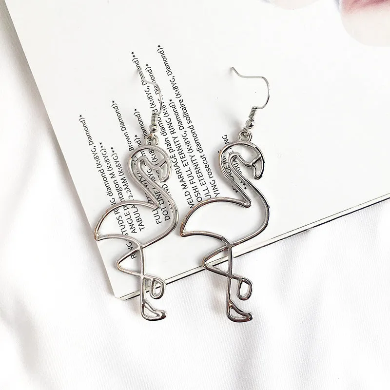 Chic Flamingo Long Alloy Earrings, Stylish Hollow Fashion Earrings