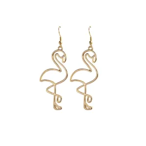 Chic Flamingo Long Alloy Earrings, Stylish Hollow Fashion Earrings