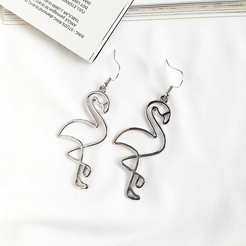 Chic Flamingo Long Alloy Earrings, Stylish Hollow Fashion Earrings