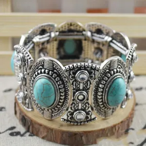 Classical Women's Retro Vintage Natural Turquoise Cute Tibet Silver Bracelet