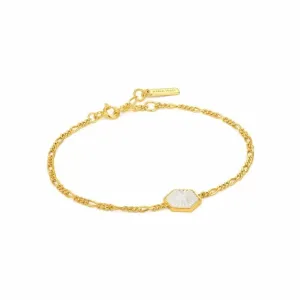 Compass Emblem Gold Figaro Chain Bracelet B030-02G