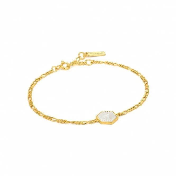 Compass Emblem Gold Figaro Chain Bracelet B030-02G