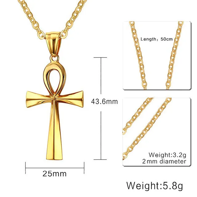 Crystal Key To Life Necklaces For Women Men Stainless Steel 20/24 Inch Chain