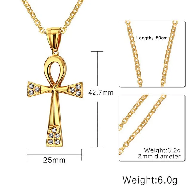 Crystal Key To Life Necklaces For Women Men Stainless Steel 20/24 Inch Chain