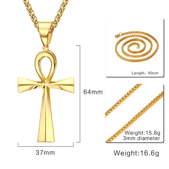 Crystal Key To Life Necklaces For Women Men Stainless Steel 20/24 Inch Chain