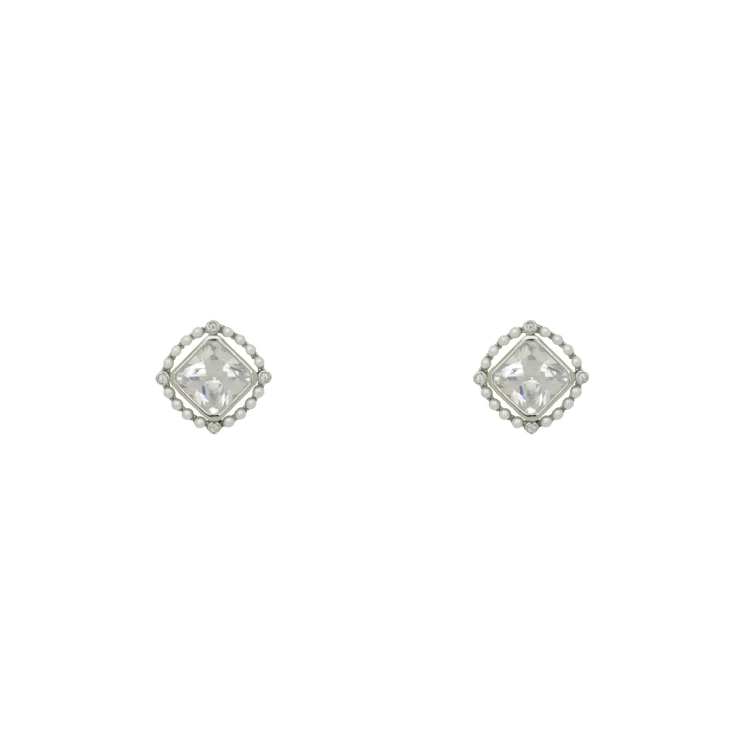 Crystal Square and Pearl Studs