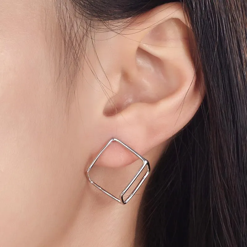 Cube Stud Solid 925 Sterling Silver Earrings Fashion Stylish Jewelry