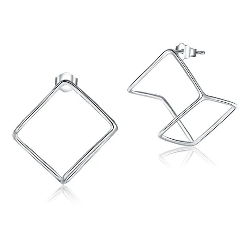 Cube Stud Solid 925 Sterling Silver Earrings Fashion Stylish Jewelry