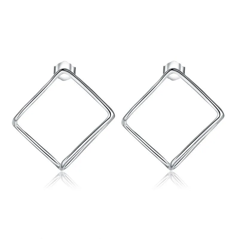 Cube Stud Solid 925 Sterling Silver Earrings Fashion Stylish Jewelry