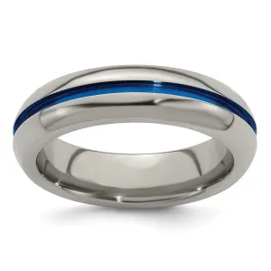 Edward Mirell Titanium with Blue Anodized Center Stripe Domed 6mm Band