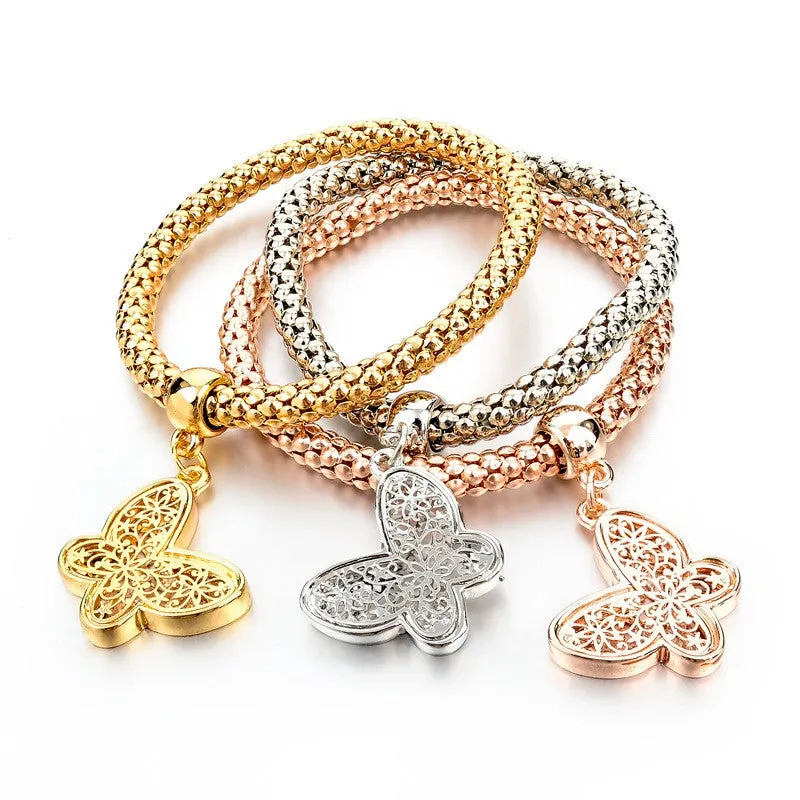 Ethnic Love Heart Charm Bracelets For Women Gold Silver Crystal Chain Bracelets & Bangles With Pendants