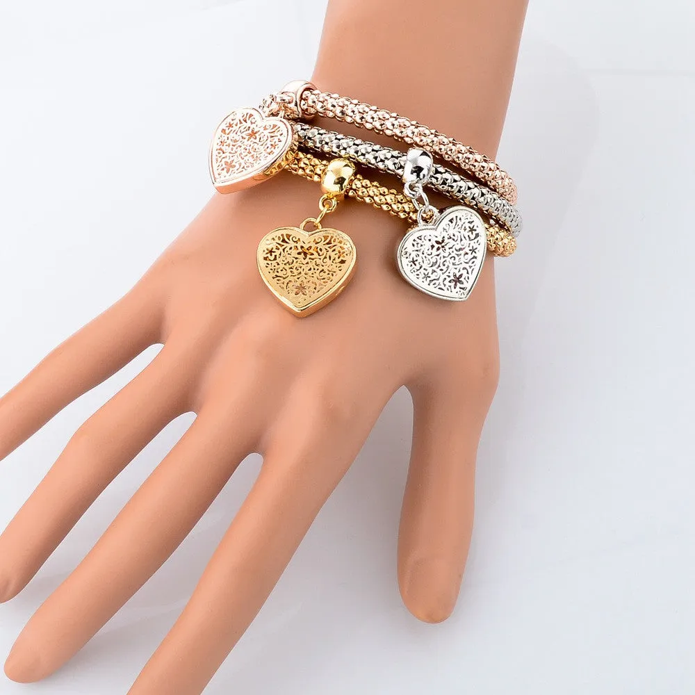 Ethnic Love Heart Charm Bracelets For Women Gold Silver Crystal Chain Bracelets & Bangles With Pendants