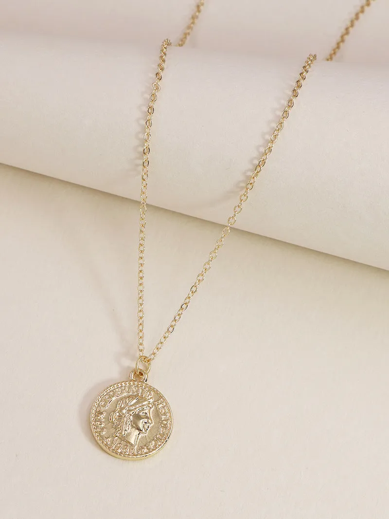 European Charm Collection: Vienna Verve Alloy Portrait Necklace - Wholesale Gold Coin Pendant