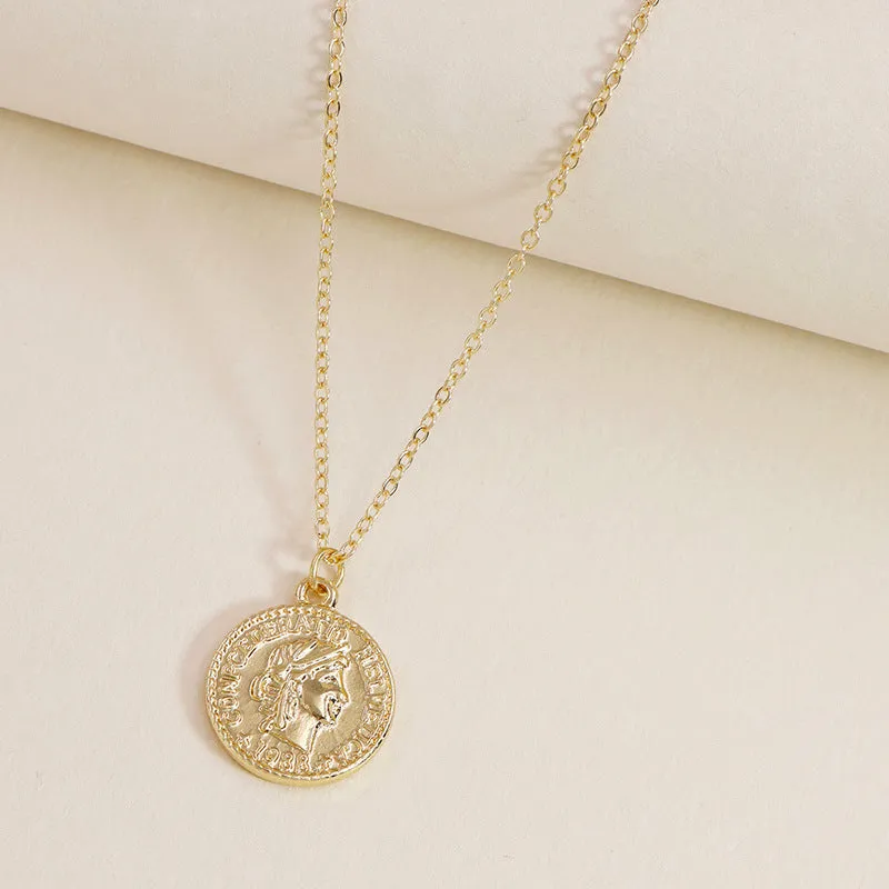 European Charm Collection: Vienna Verve Alloy Portrait Necklace - Wholesale Gold Coin Pendant