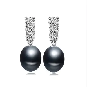 Exotic Black Freshwater Pearl CZ Drop Earrings