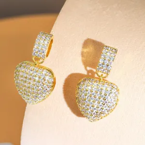 Fashion Stylish Cubic Zircon Heart Shape Lady Heart Dangle Earrings