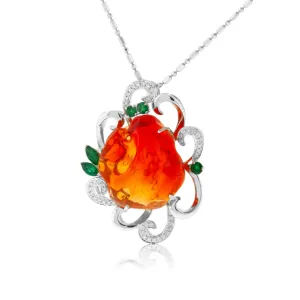 Free Form Mexican Fire Opal & Diamond Pendant