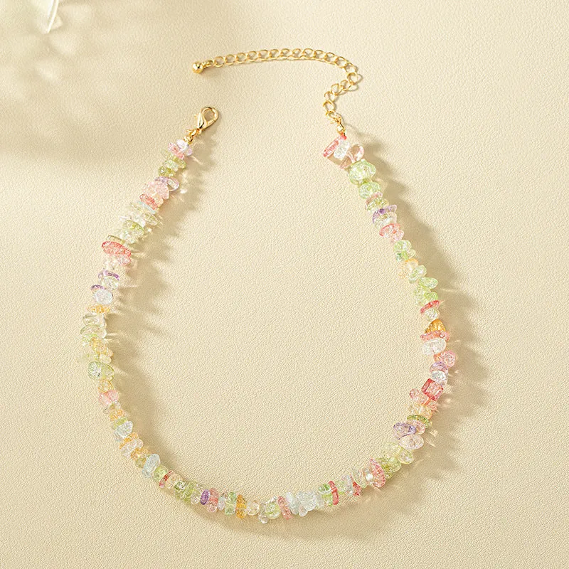 Fresh Colored Flower Stone Beaded Necklace Set with Crystal Collar Chains - Wholesale Bundle