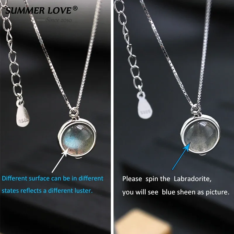 Genuine Silver Labradorite Pendant Necklace For Women