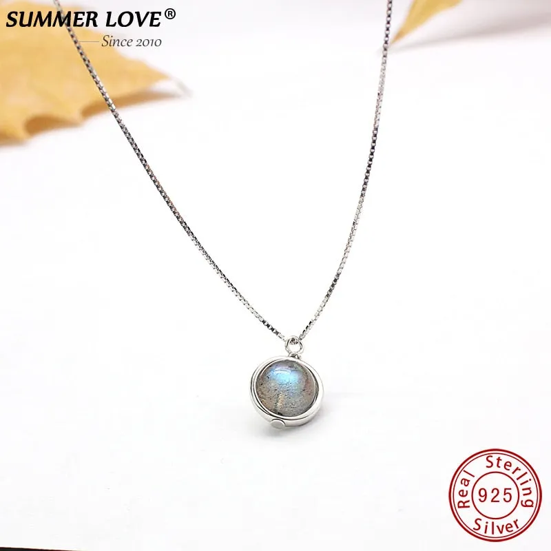 Genuine Silver Labradorite Pendant Necklace For Women