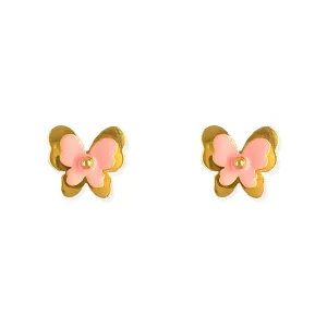 Gold & Coral Pink Butterfly Earrings