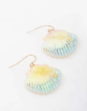 Gold Holographic Shell Drop Earrings